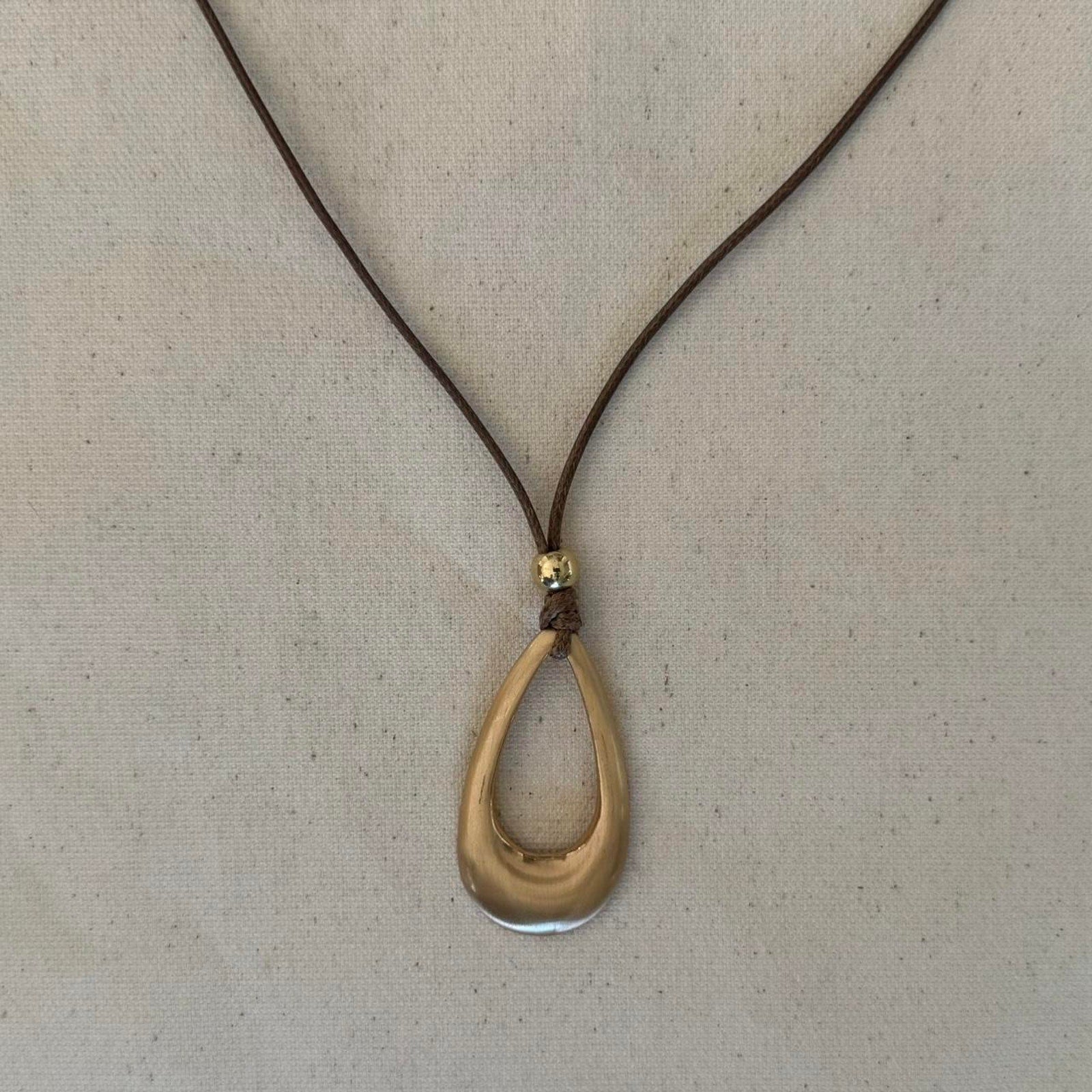 2000s Gold Pendant Leather Necklace – Unisex, Brand New