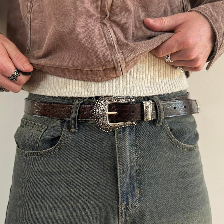 Silver Buckle Western Belt