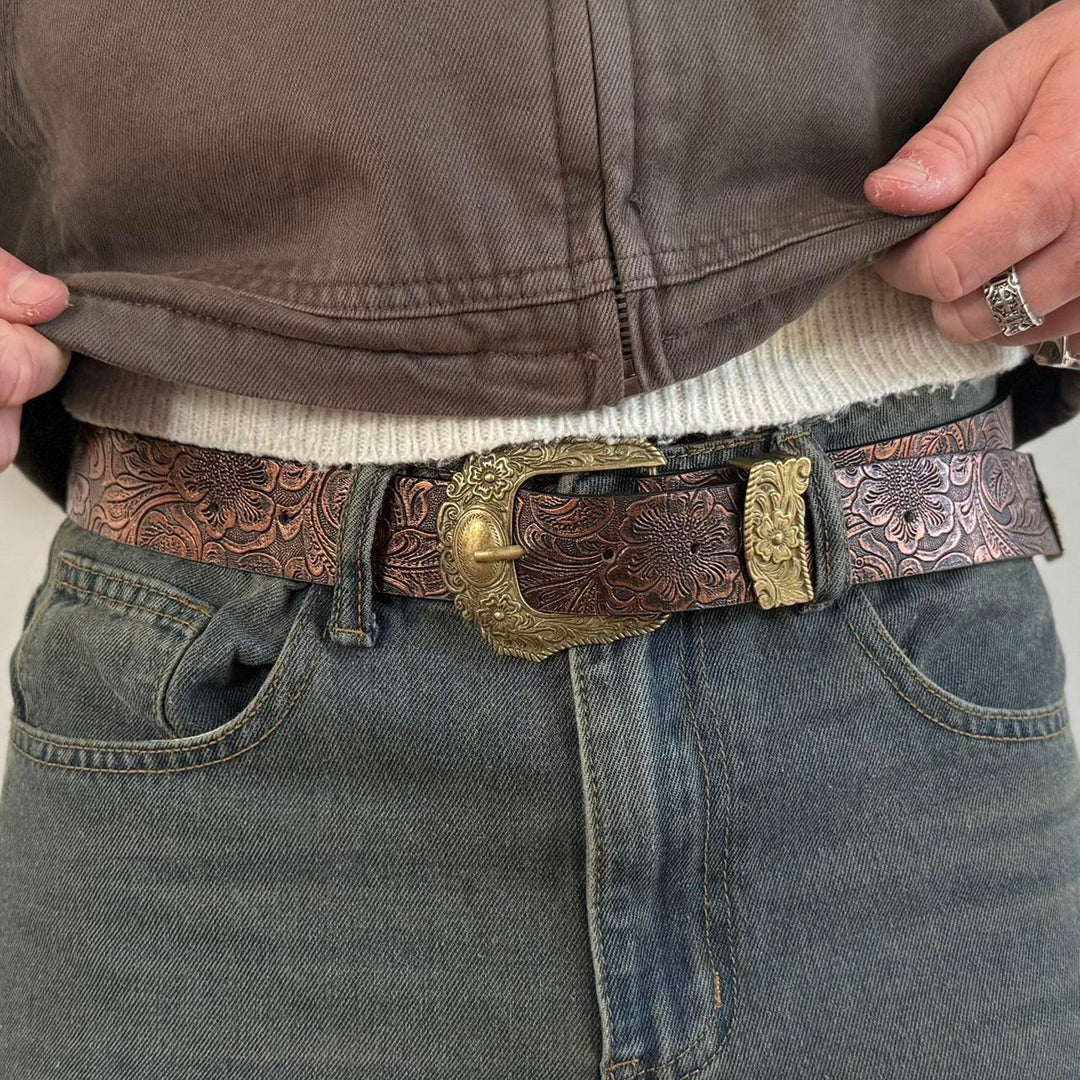 Brown Tooled Western Belt - Rynor