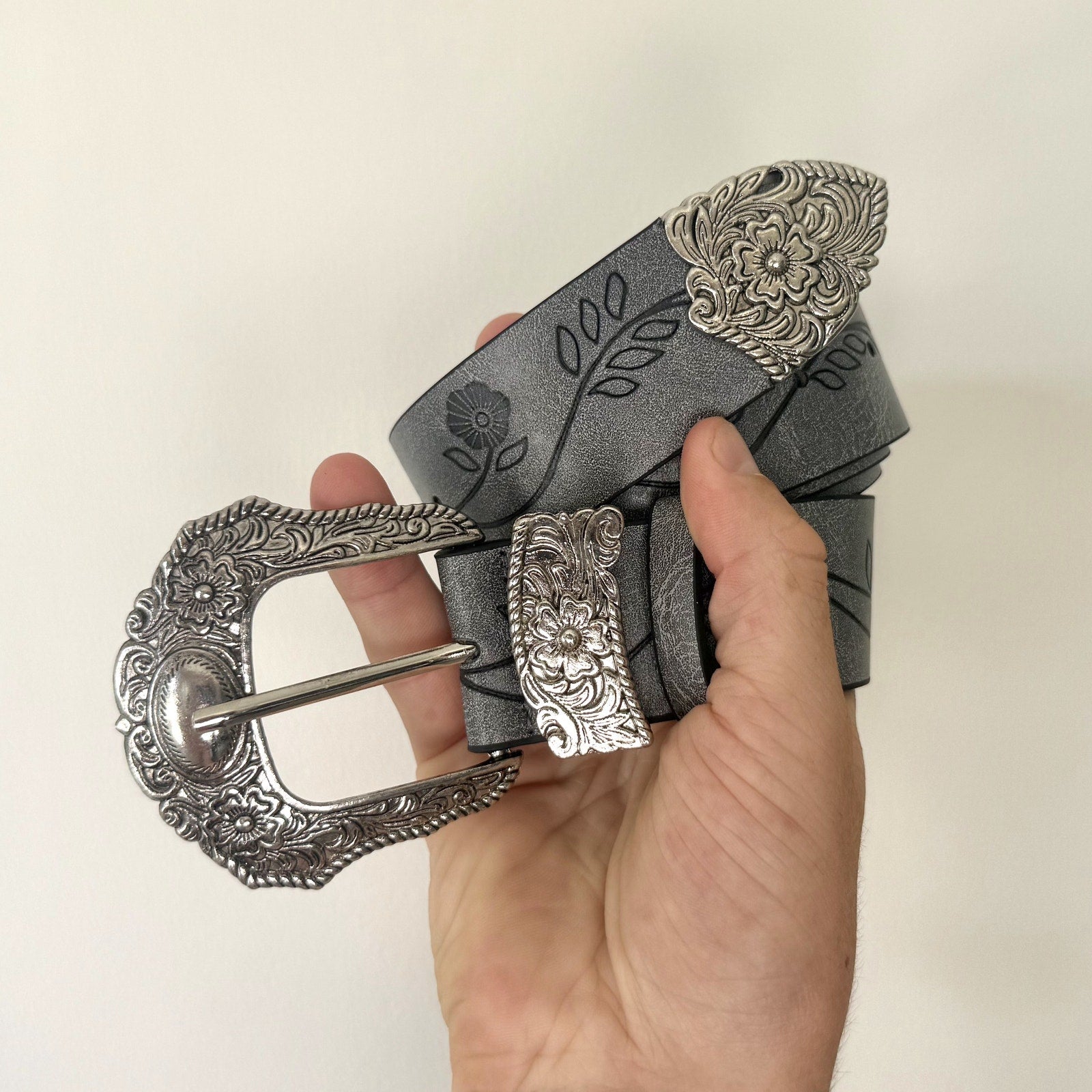 Gray Tooled Western Belt - Rynor