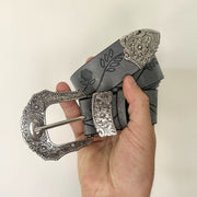 Gray Tooled Western Belt