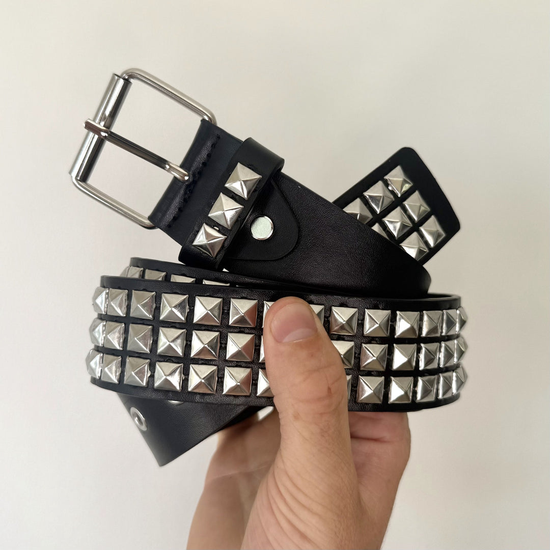 Triple Row Pyramid Studded Belt - Rynor