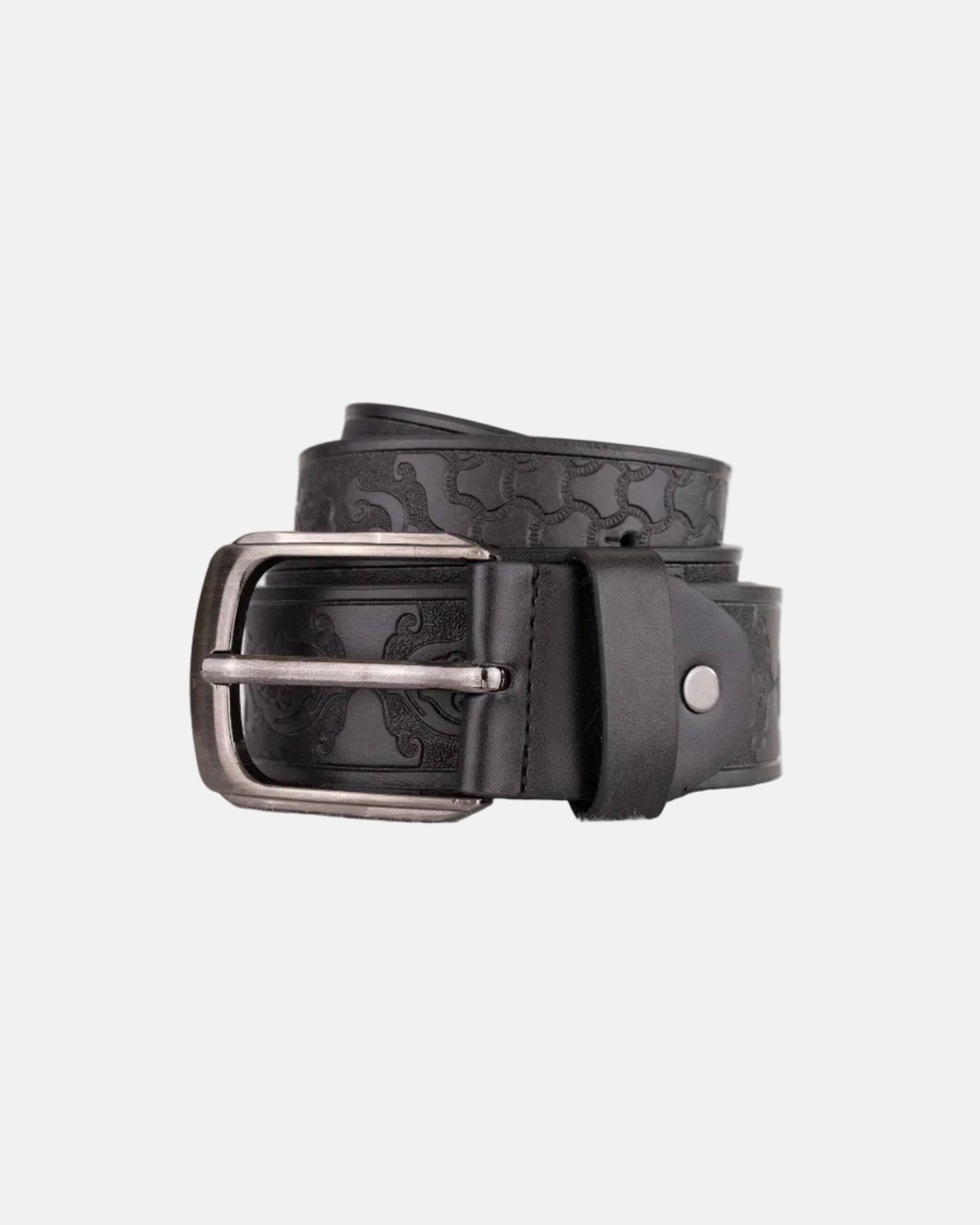 Black Tooled Leather Belt - Rynor