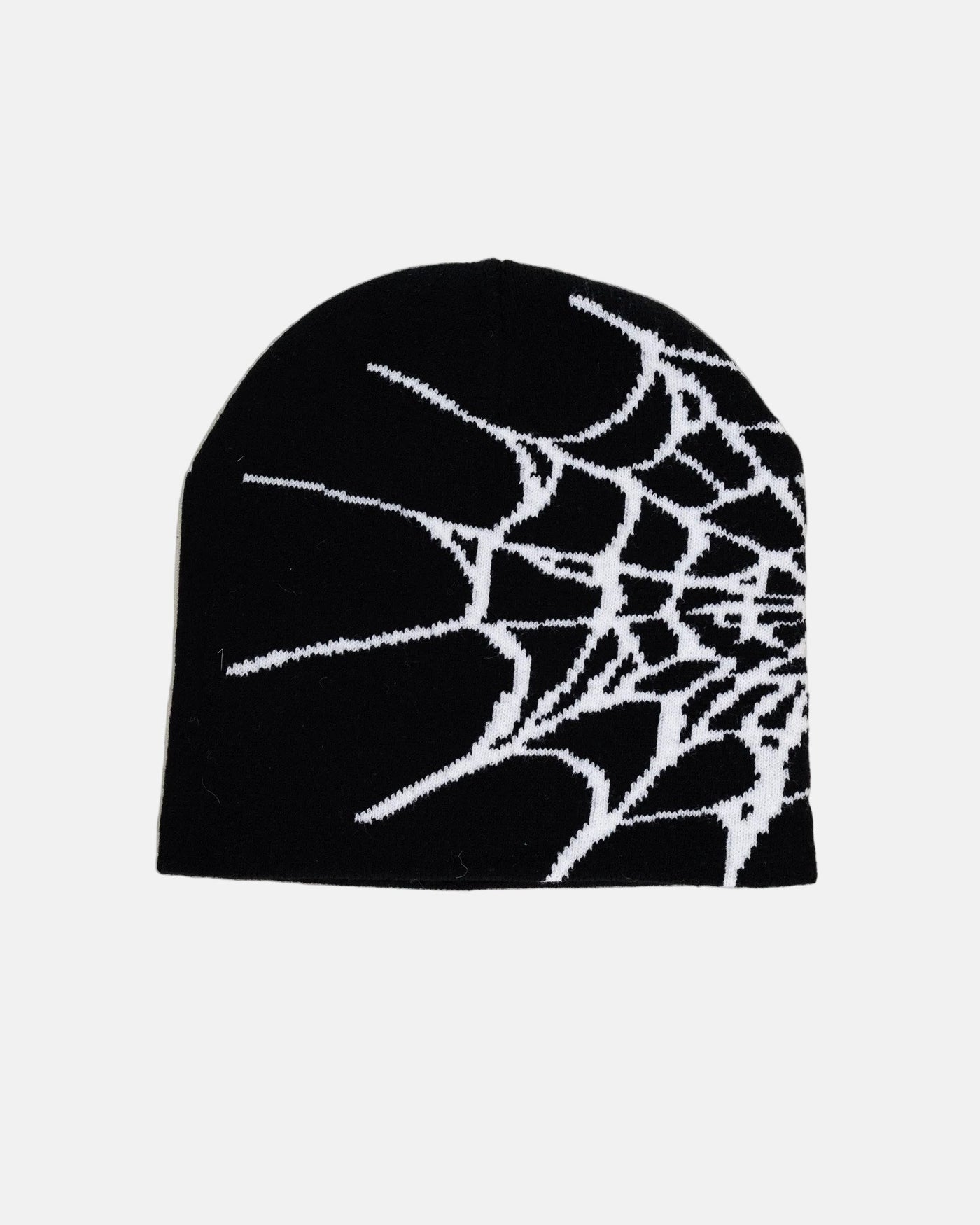 y2k 2000s black & white grunge gothic spiderweb beanie - Rynor