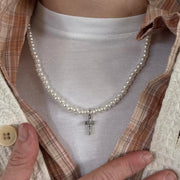 Pearl Bead Cross Necklace