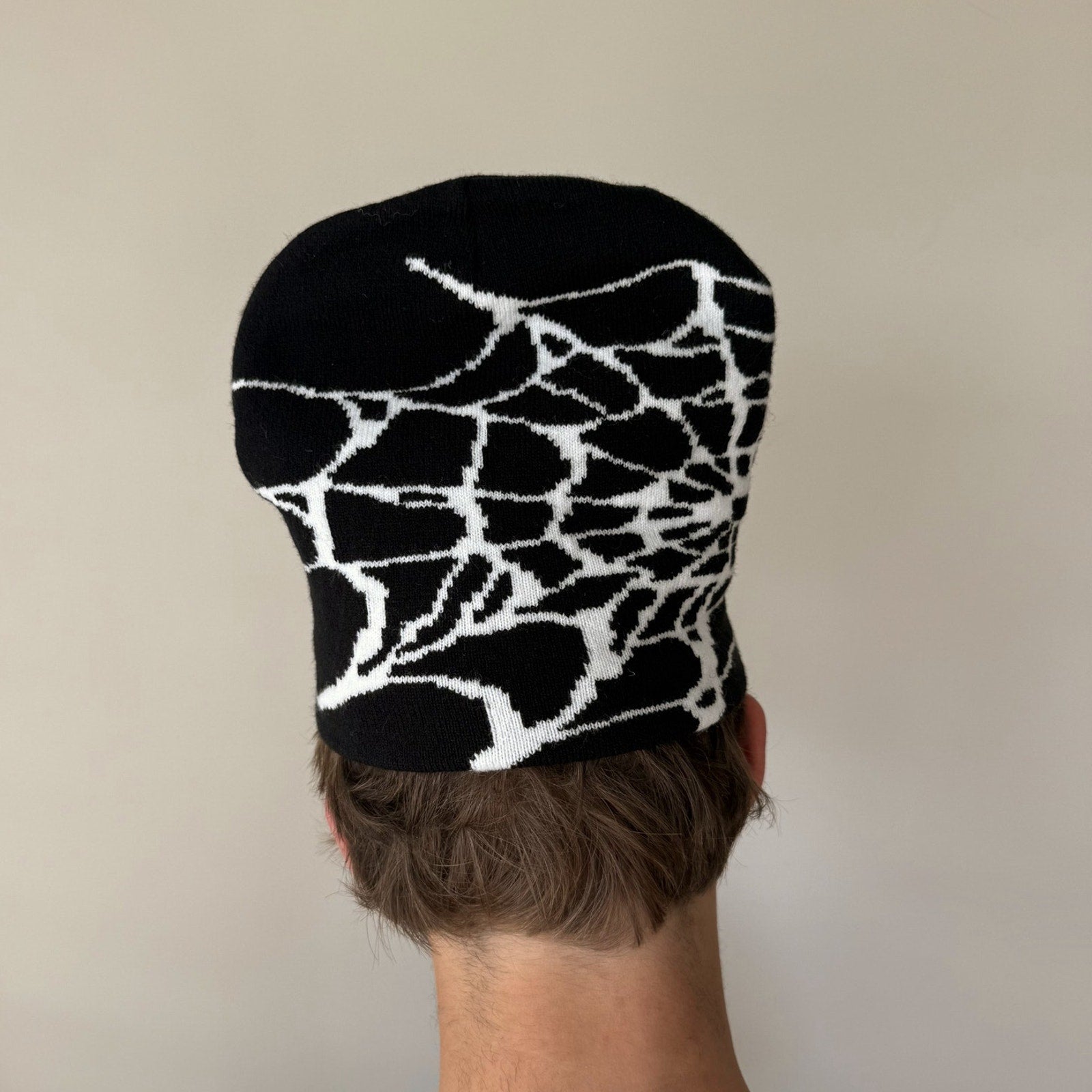 y2k 2000s black & white grunge gothic spiderweb beanie