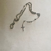 Y2K Silver Rosary Necklace with Cross Pendant Stainless Steel Unisex 19-21" New