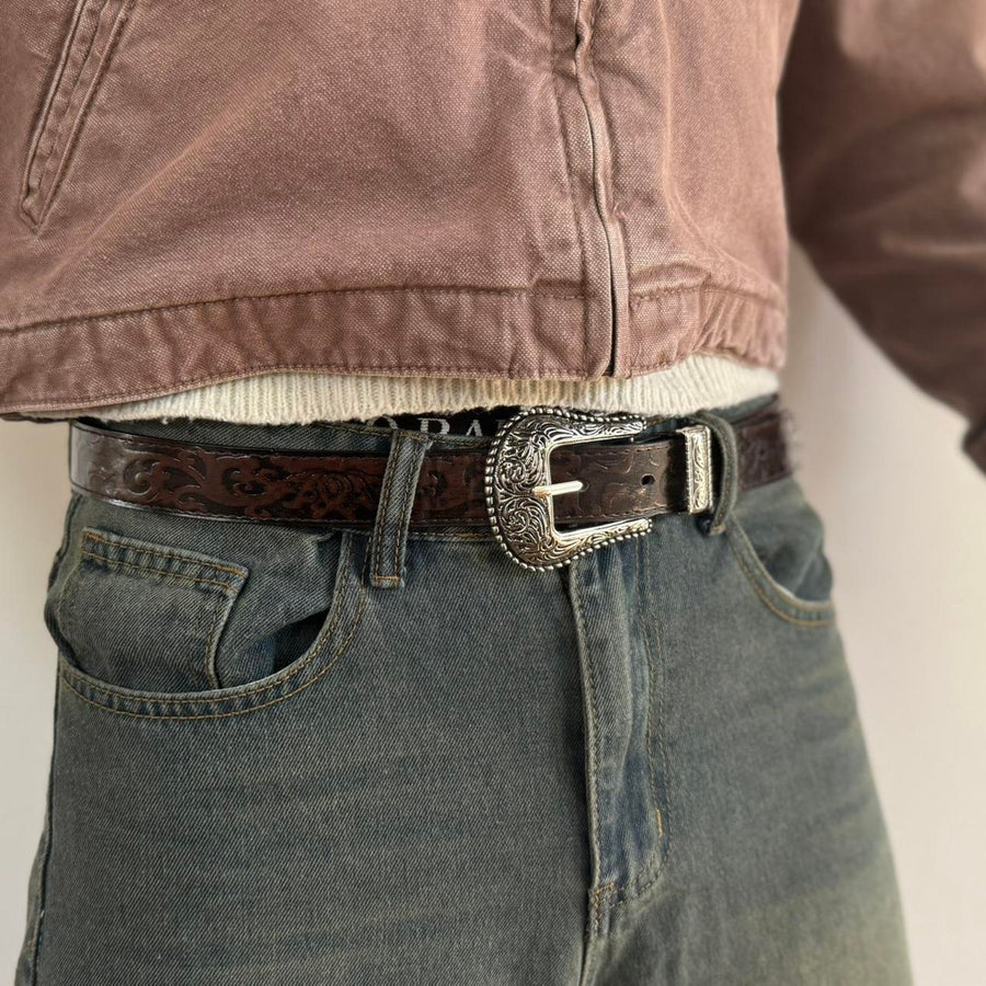 Silver Buckle Western Belt