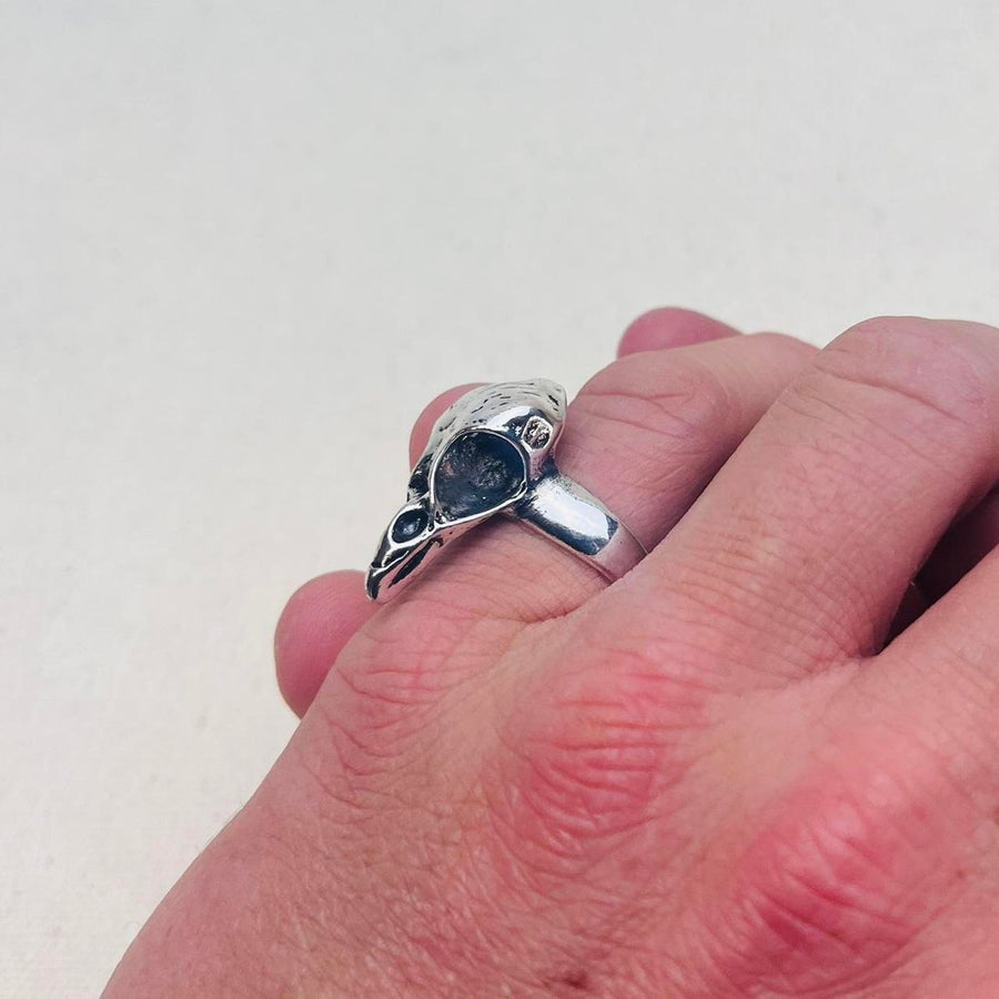 Silver Raven Skull Ring