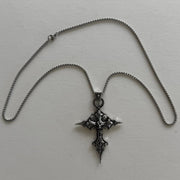 Y2K Silver Gothic Cross Necklace 20 Inch Unisex Pendant Streetwear Style