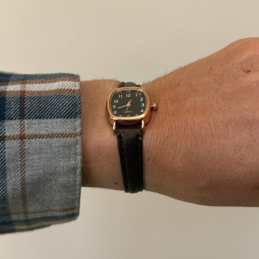 Black Dial Leather Watch