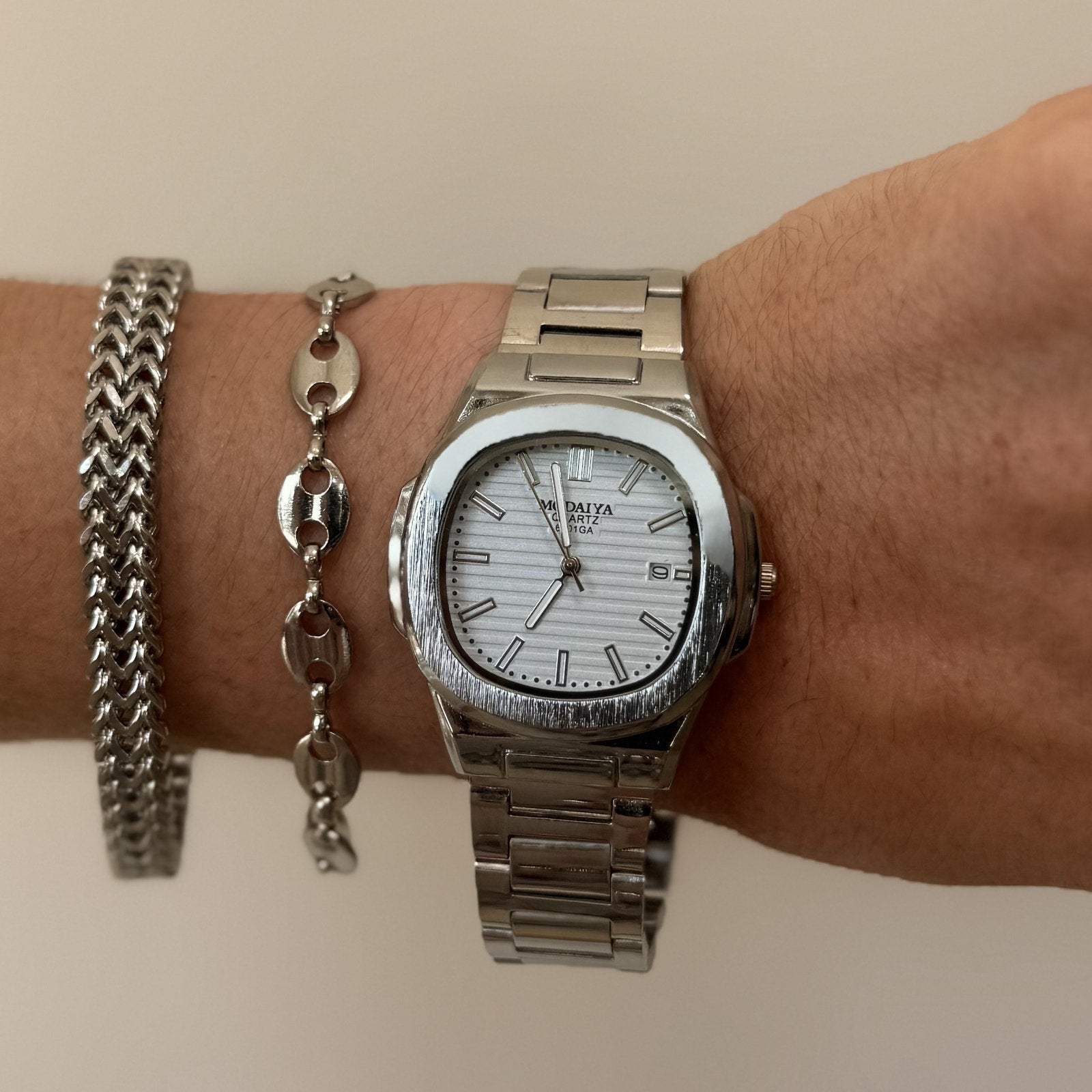 Silver White Dial Bracelet Watch