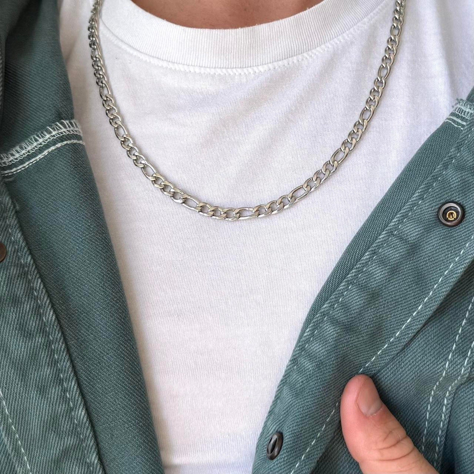 Y2K Silver 925 Stainless Steel Cuban Link Chain Necklace 20 Inch Vintage Unisex New