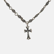 Silver Beaded Cross Pendant Necklace
