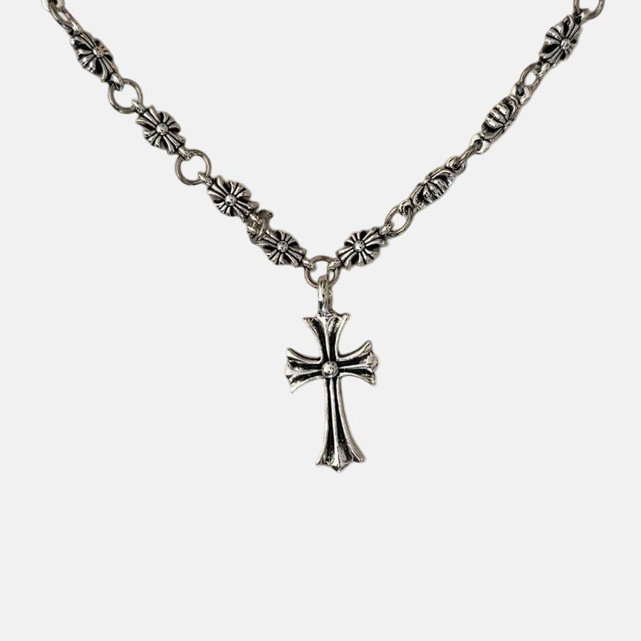 Silver Beaded Cross Pendant Necklace