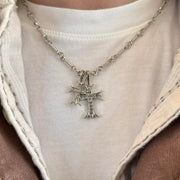 Silver Double Cross Pendant Necklace