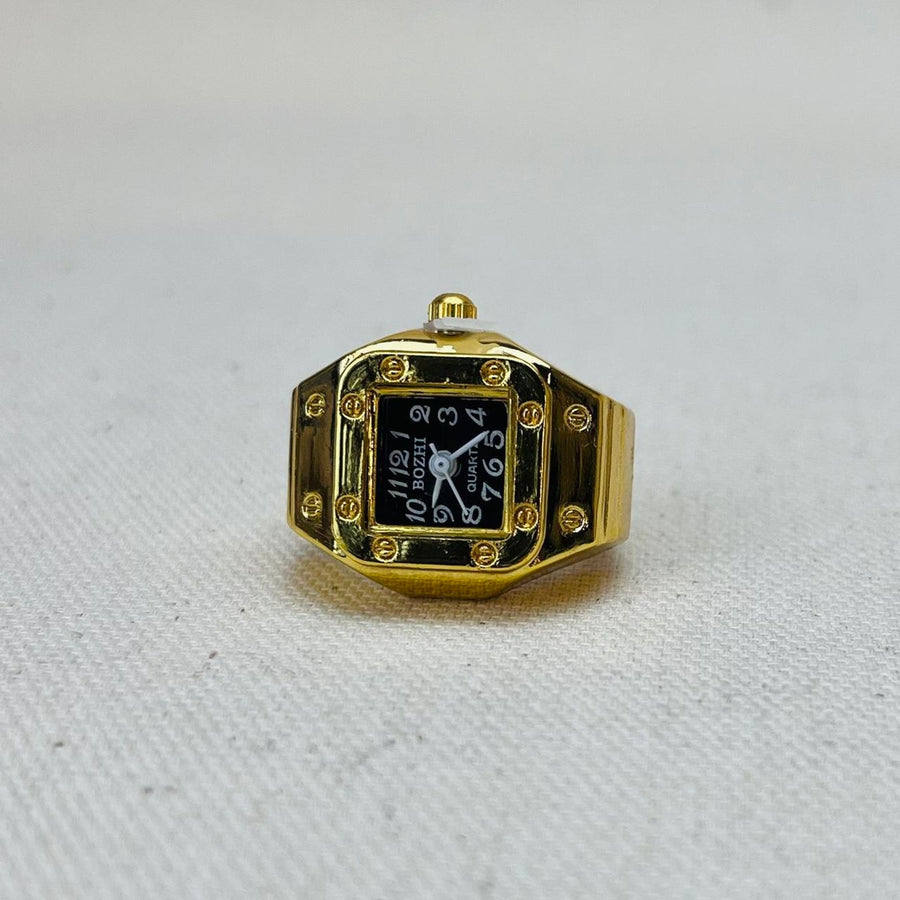 Gold Square Dial Watch Ring