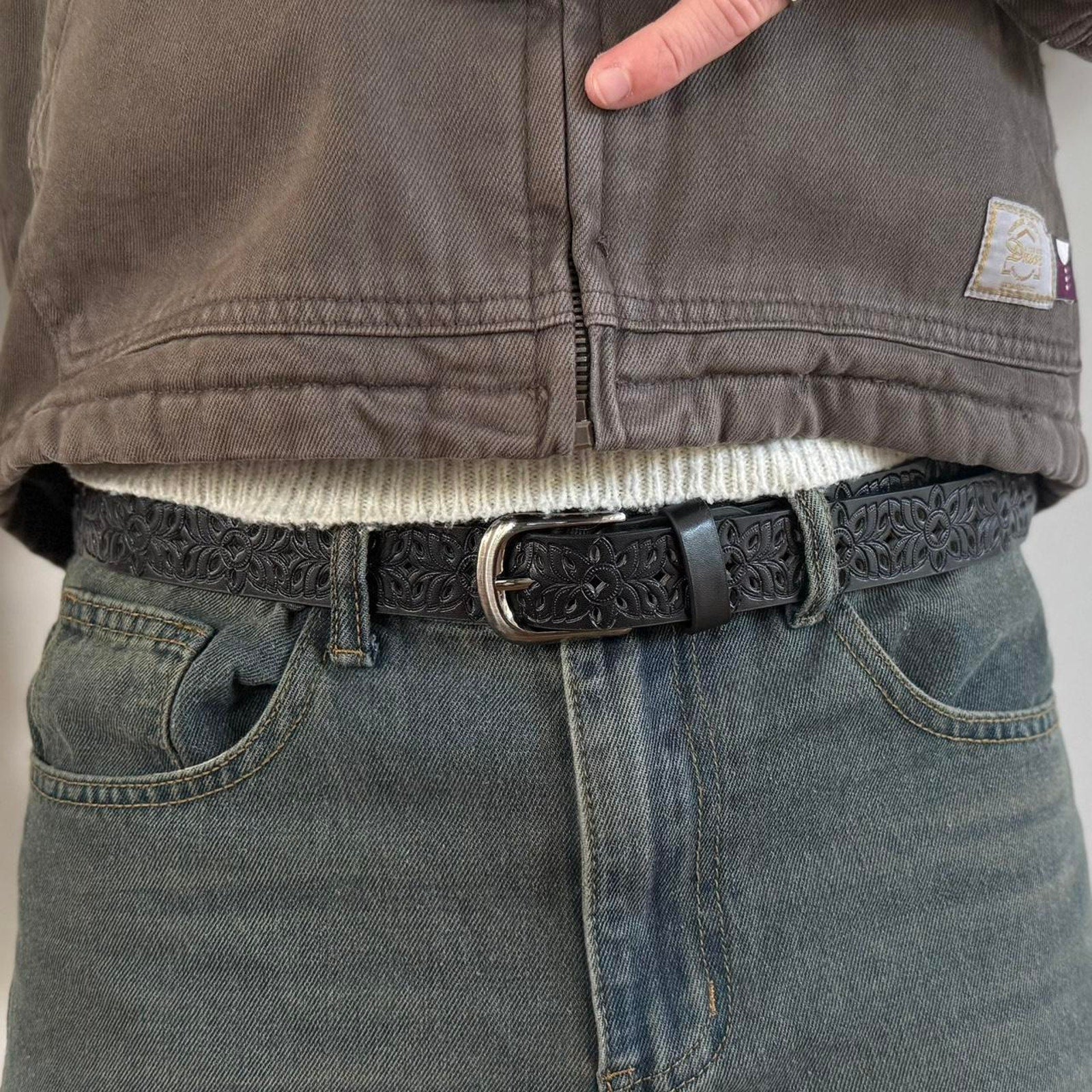 Black Embossed Leather Belt