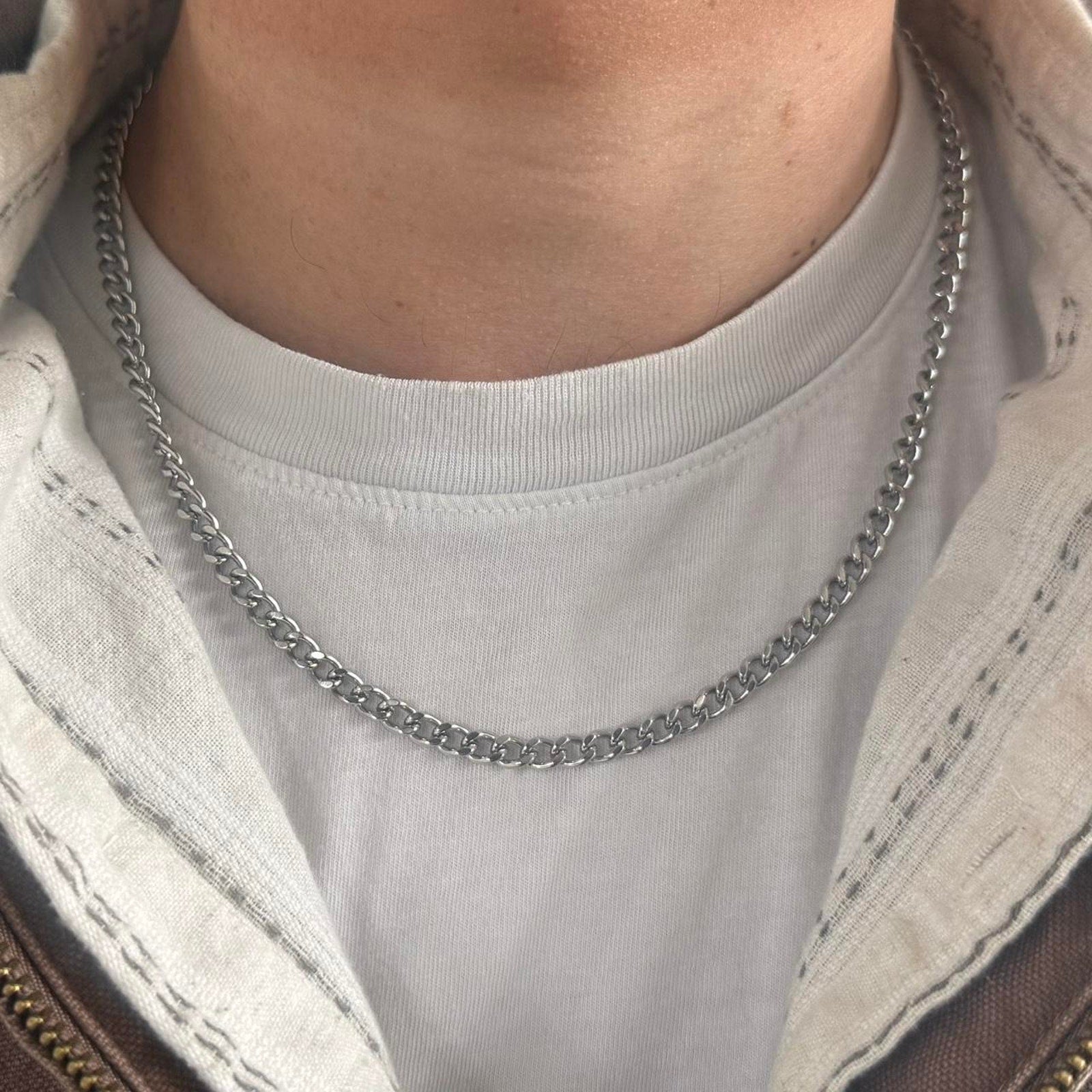 Silver Tone Curb Chain Necklace