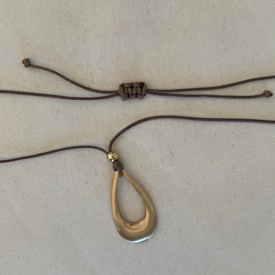 2000s Gold Pendant Leather Necklace – Unisex, Brand New