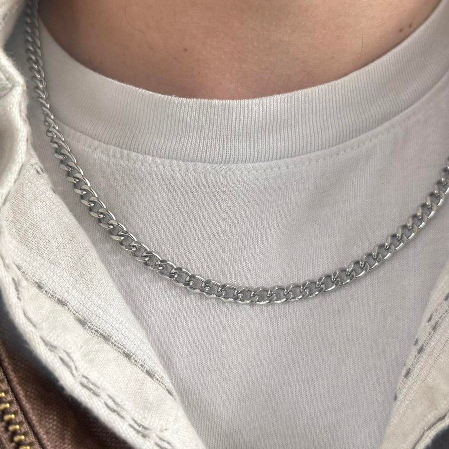 Silver Tone Curb Chain Necklace