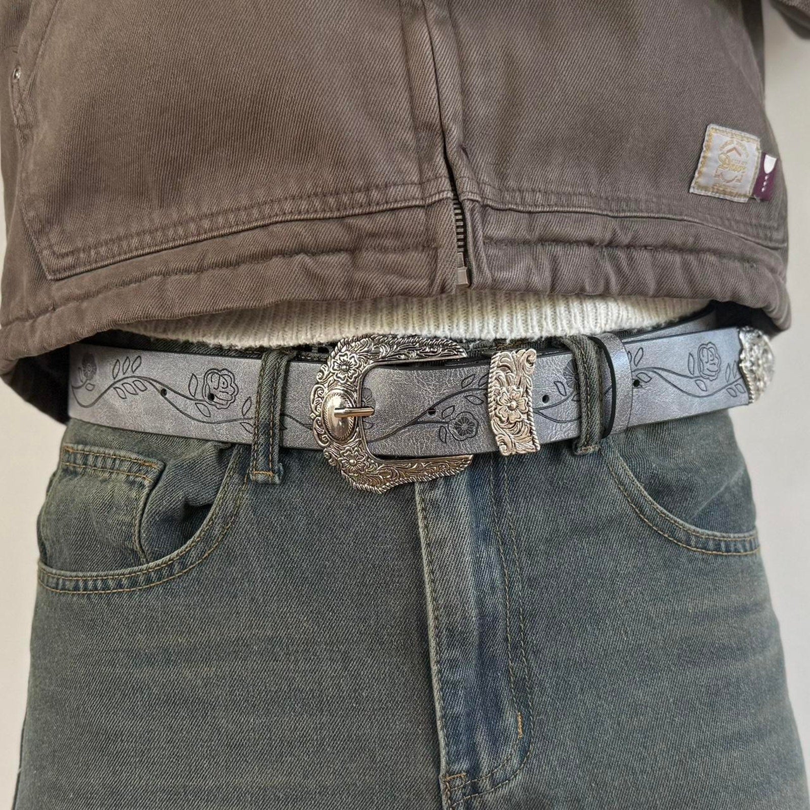 Gray Tooled Western Belt
