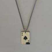 Y2K Silver Tone Ace of Spades Necklace 22" Chain Unisex Statement Punk New