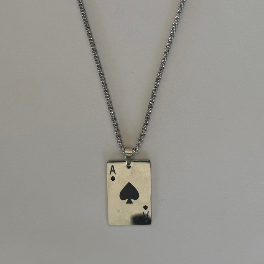 Y2K Silver Tone Ace of Spades Necklace 22" Chain Unisex Statement Punk New