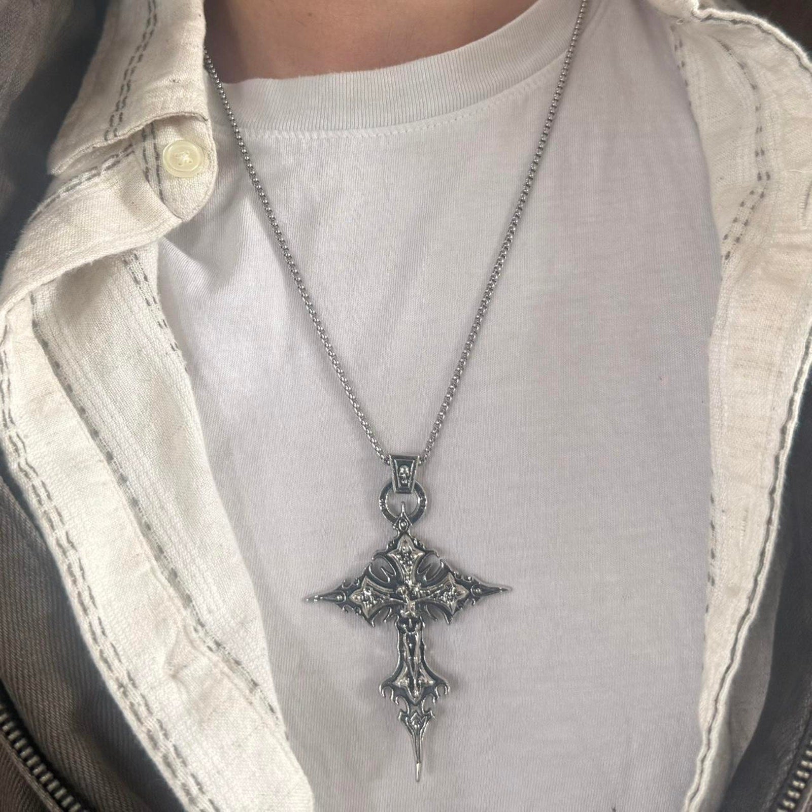 Gothic Silver Cross Necklace