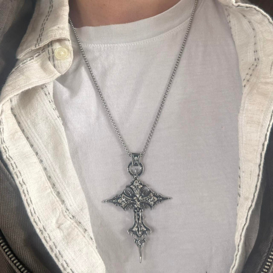 Gothic Silver Cross Necklace