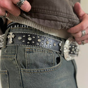 Black Rhinestone Western Buckle Belt