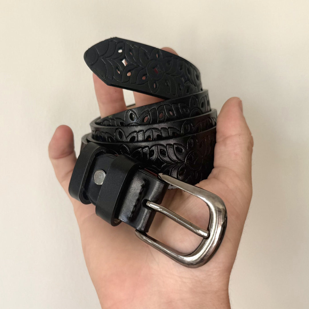 Black Embossed Leather Belt - Rynor