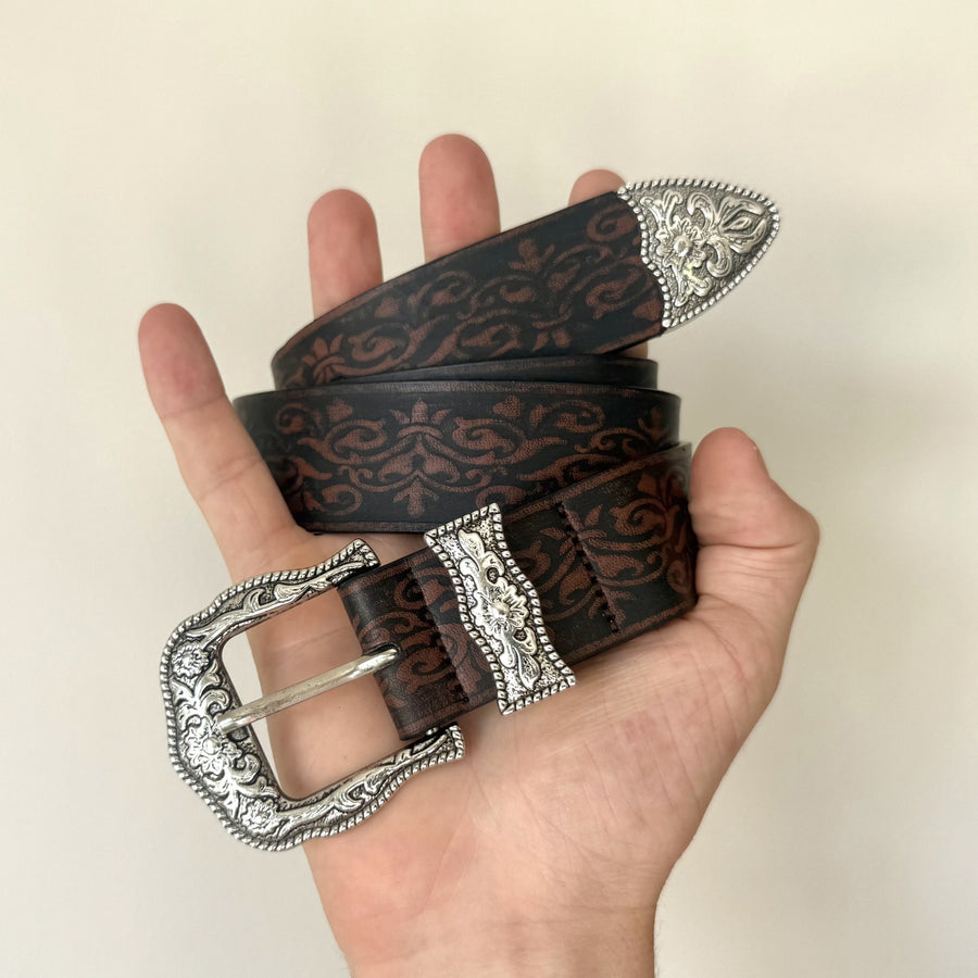 Brown Tooled Western Belt