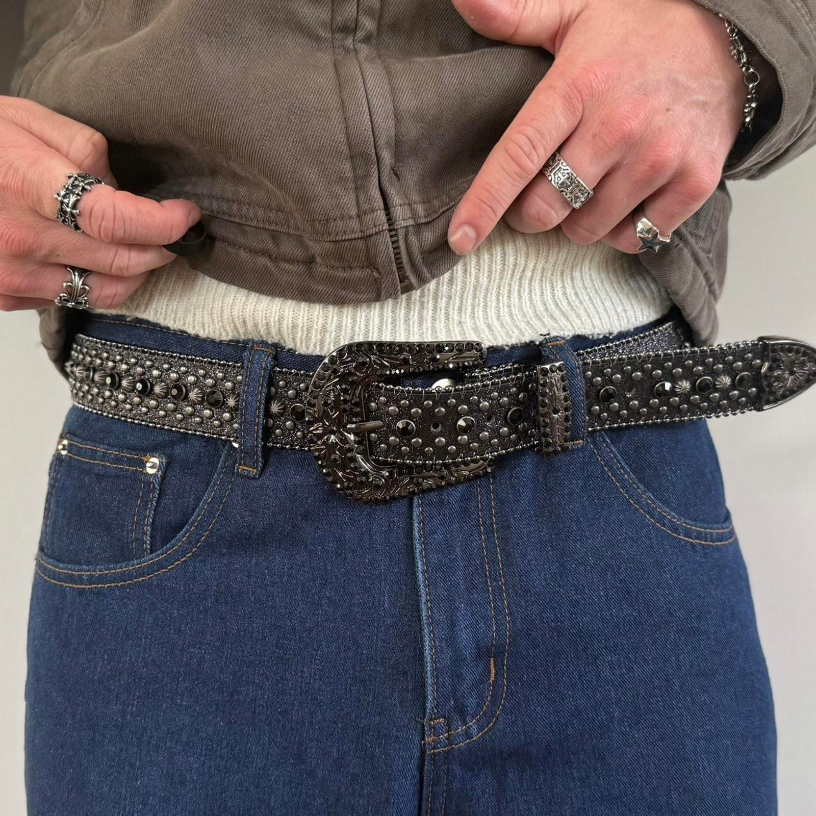 Black Rhinestone Western Belt