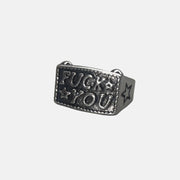 Silver Block Text Ring