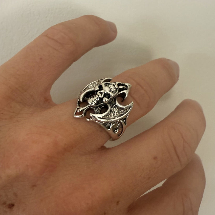 Silver Winged Skull Ring