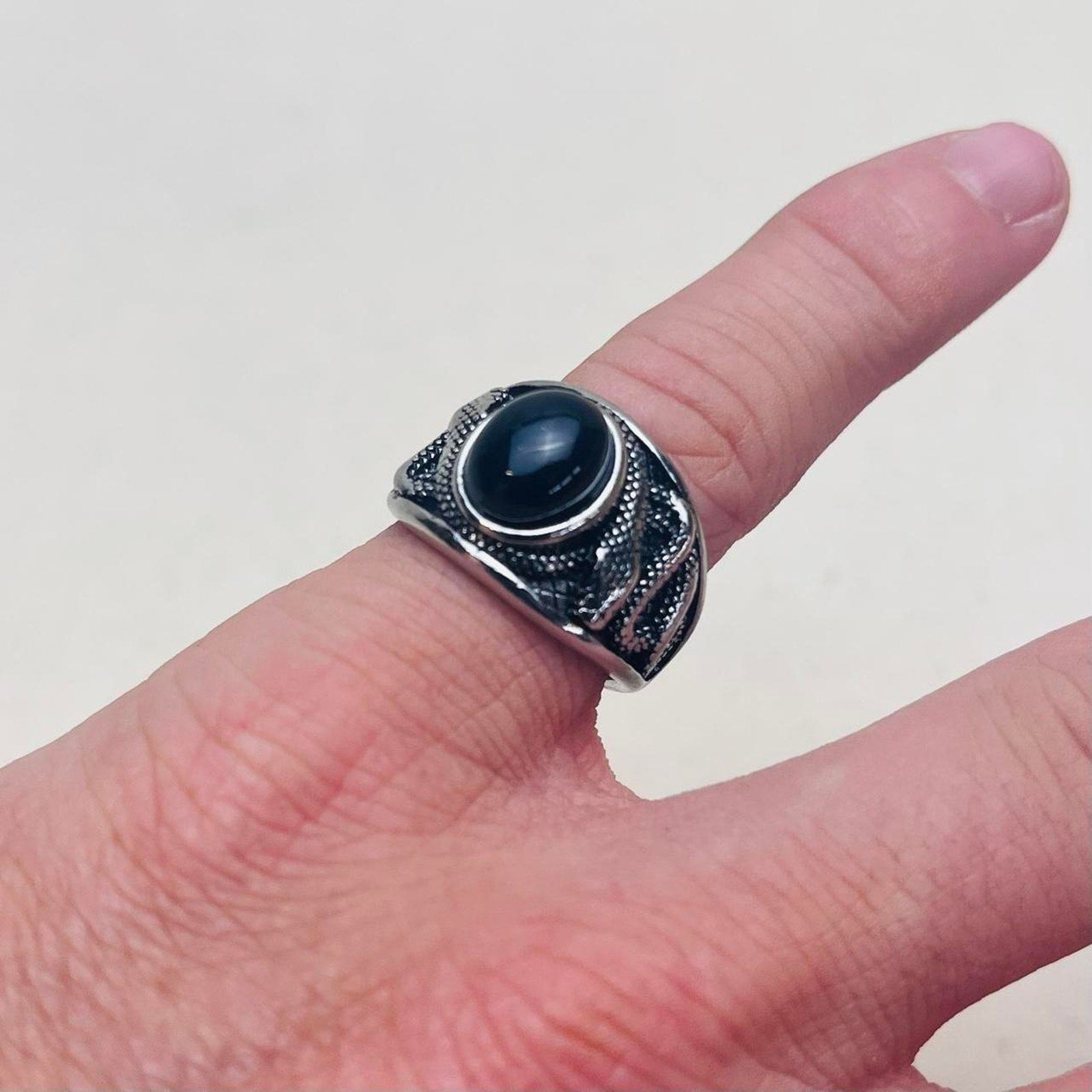 Silver Black Stone Ring