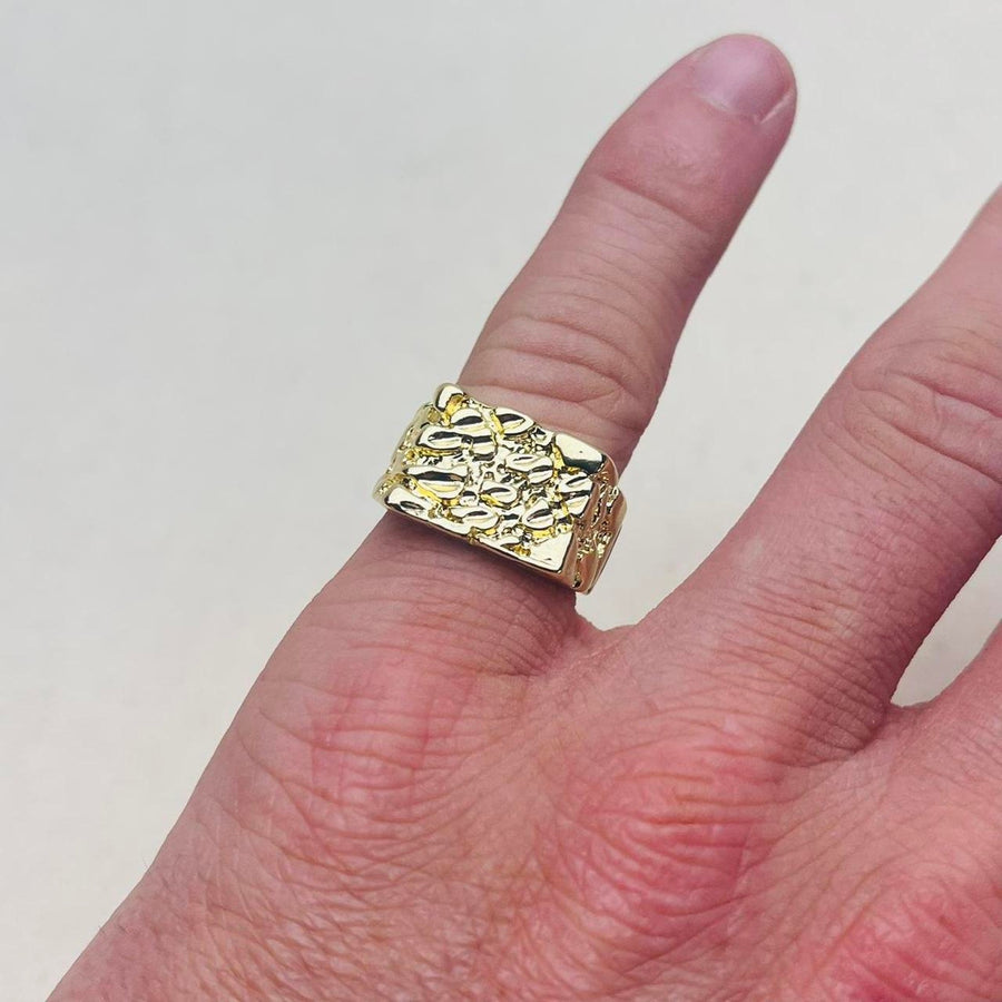 Gold Textured Block Ring