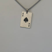 Y2K Silver Tone Ace of Spades Necklace 22" Chain Unisex Statement Punk New