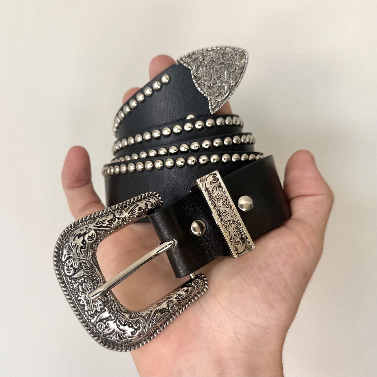 Black Studded Western Buckle Belt - Rynor