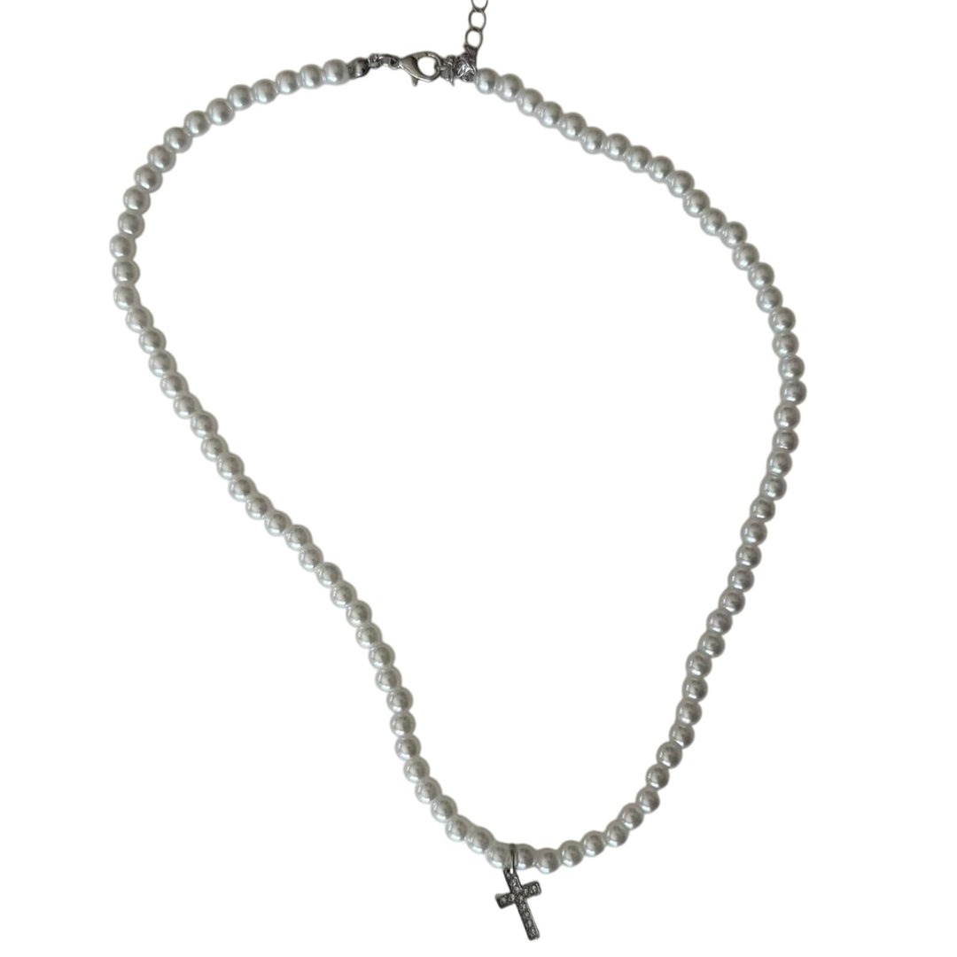 Pearl Bead Cross Necklace - Rynor