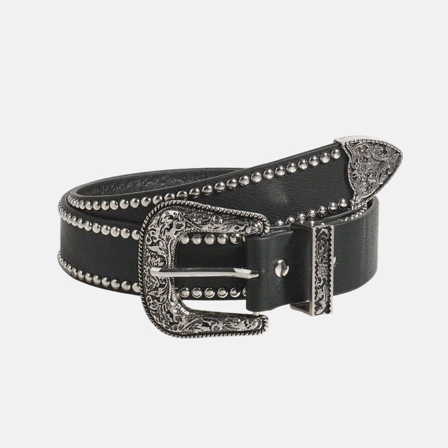 Black Studded Western Buckle Belt - Rynor