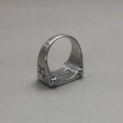 Silver Block Text Ring