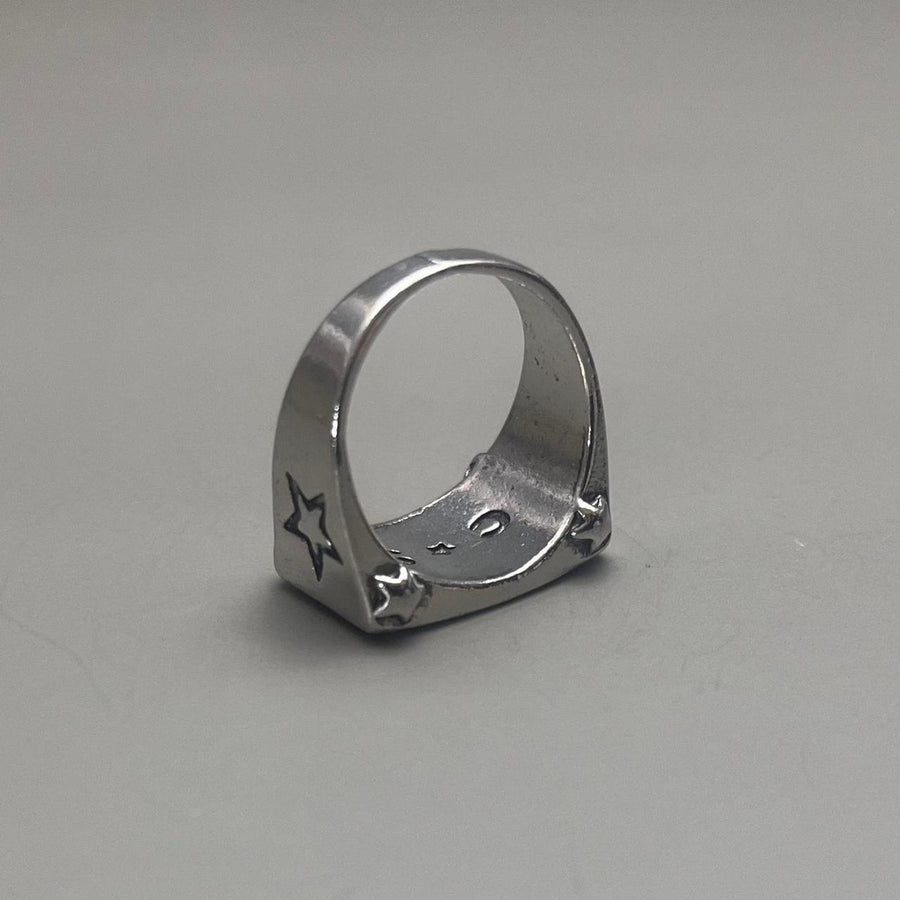 Silver Block Text Ring