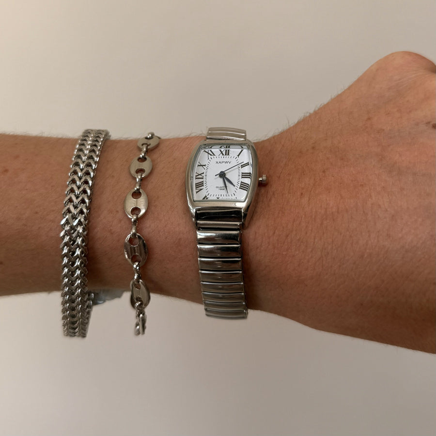 Copied - Y2K Silver Roman Numeral Quartz Watch Vintage Style Unisex 8.5" New