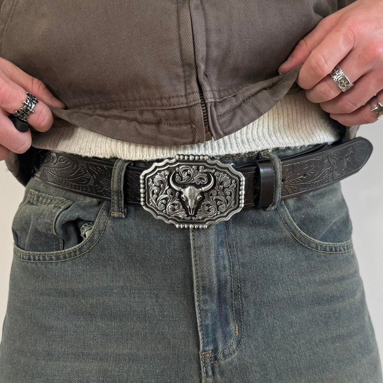 Black Ram Skull Belt