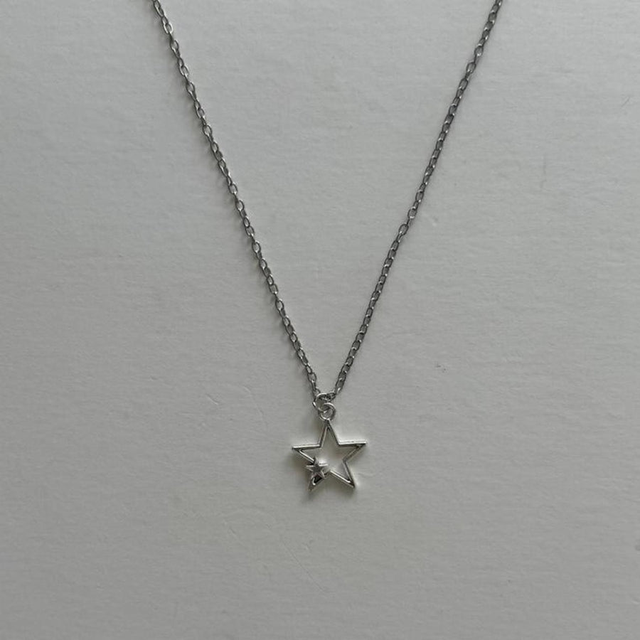 Y2K Vintage Silver Double Star Necklace 19 inches