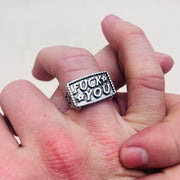 Silver Block Text Ring