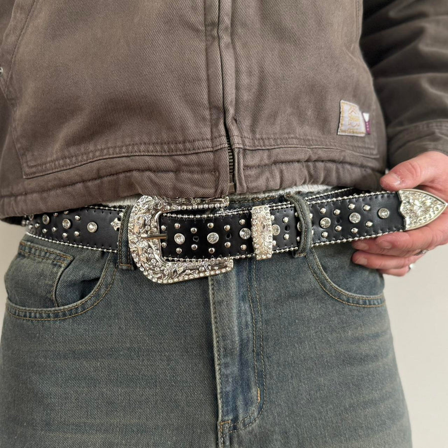 Black Rhinestone Western Buckle Belt