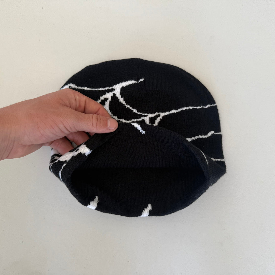 y2k 2000s black & white grunge gothic spiderweb beanie